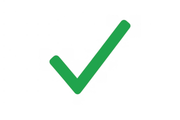 Green check mark icon symbolizing success, approval, completion, correct choice, and positive verification on transparent background
