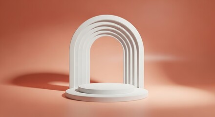 Obraz premium Elegant product display backdrop with layered arches on peach surface