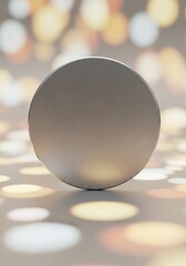 Floating disc with brushed metal surface on soft focus background