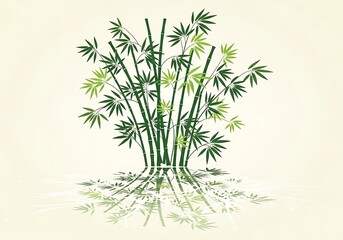 Lush bamboo grove illustration with reflecting water for serenity images