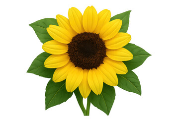 Naklejka premium Bright yellow sunflower with green leaves symbolizing summer, nature, and happiness, isolated on transparent background