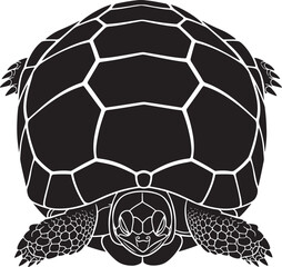 Monochromatic graphic vector illustration of a majestic sea turtle swimming, viewed directly from above, with shell pattern