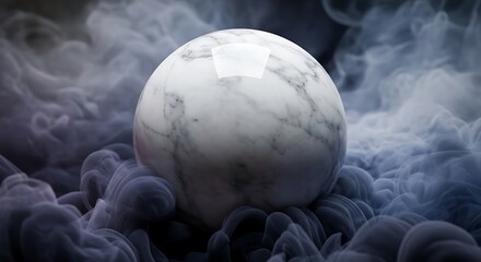 Marble sphere floating on dynamic wisps of mysterious smoke abstraction