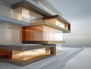 Obraz premium Modern Architectural Design with Transparent Glass and Wooden Elements