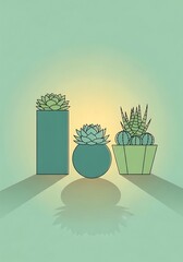 Minimalist succulent composition on soft green backdrop creates a tranquil botanical display