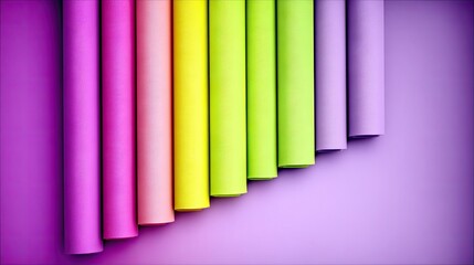 Colorful Paper Rolls Arranged on Purple Background
