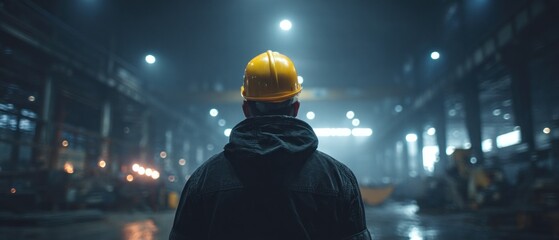 Factory worker in a yellow safety helmet