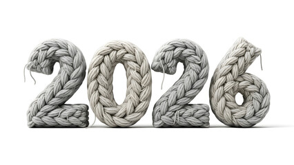 Knitted 2026 New Year. Woolen yarn numbers on white background. Holiday concept.