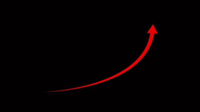Red Upward Curved Arrow on Black Background Symbolizing Growth and Success progress