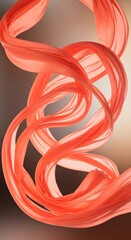 Dynamic coral textile floating in mid-air creating a swirling motion