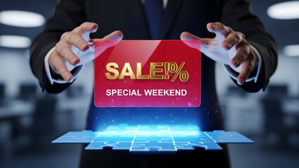 Special Weekend Sale Advertisement Floating on Digital Display