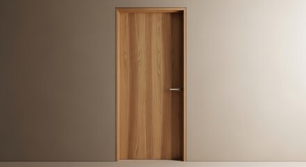 Modern wooden door design with sleek handle and muted wall backdrop