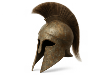 Spartan warrior helmet representing strength and courage of ancient greek military and history, transparent background