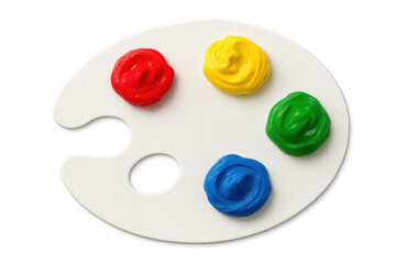 Artist palette with vibrant primary and secondary paints for creativity and school art supplies, transparent background