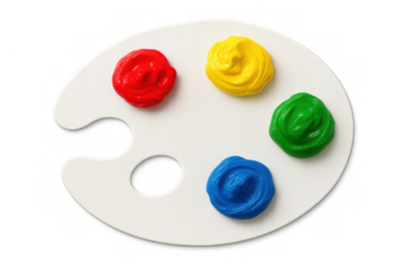 Artist palette with vibrant primary and secondary paints for creativity and school art supplies, transparent background