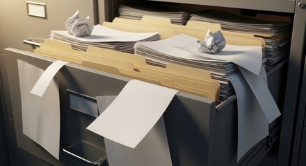 Overflowing Filing Cabinet Drawer with Documents open