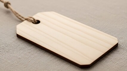 Fototapeta premium Minimalist wooden tag with twine, for gifts or product labels mockup