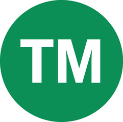 Fototapeta premium Green trademark symbol vector illustration, bold TM logo icon, business brand protection sign, legal intellectual property rights design for corporate identity graphics
