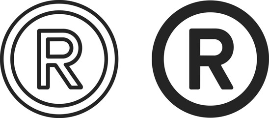 Registered trademark symbol vector illustration, bold and thin circle R icons, intellectual property logo, legal protection mark, black graphic sign, brand identity design
