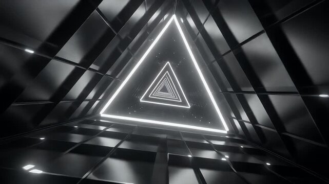 Step into the futuristic tunnel with sleek geometric design and glowing neon, a dynamic and modern background for technology or abstract concepts