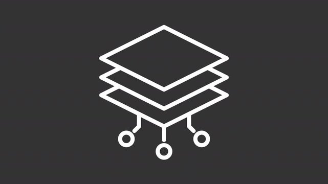 AI data organization ui icon white line animation. Digital layers structure. Auto layout service. Web design automation animated user interface element on dark background. Transparent HD video