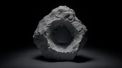 density. Macro view of a rough geode core in a polished shell on dark slate, dramatic side lighting. STEM education sheets.