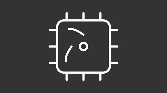Quantum computing ui icon white line animation. AI processor like structure. Scientific research with digital technology animated user interface element on dark background. Transparent HD video