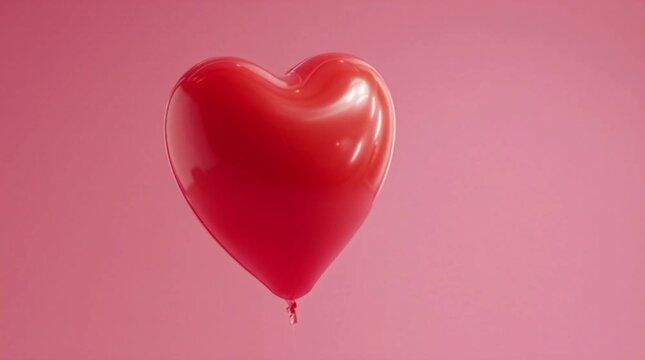 Floating Red Heart Balloon on Pink Background Valentine s Day Concept