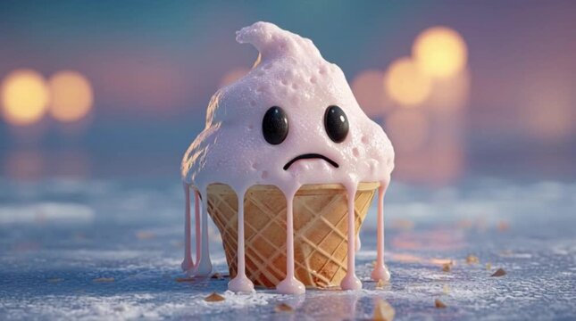 Sad Melting Ice Cream Cone Digital Art Sweet Treat