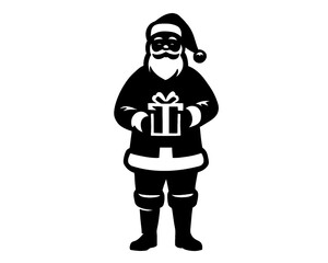 silhouette of santa claus holding a gift, icon isolated on white background, christmas icon 3
