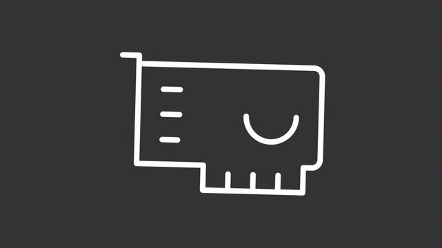 AI video card ui icon white line animation. Specialized graphics processing unit. Device optimized for intensive computation animated user interface element on dark background. Transparent HD video