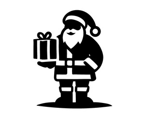 silhouette of santa claus holding a gift, icon isolated on white background, christmas icon 7
