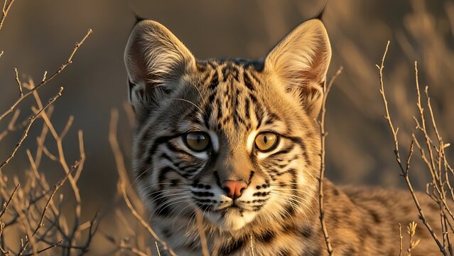 A majestic wild bobcat in its natural habitat at golden hour.