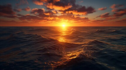 Obraz premium Spectacular Sunset Over the Ocean - A Breathtaking View of the Horizon.