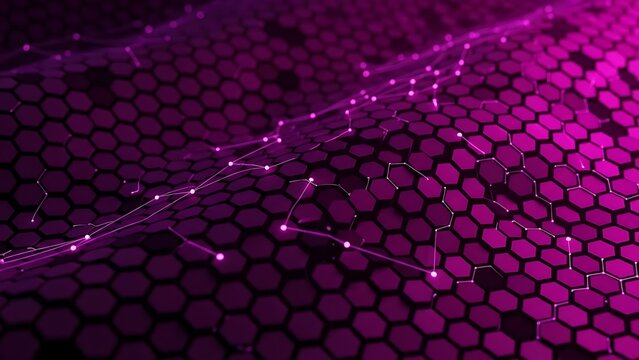 Abstract digital network background with glowing hexagonal grid and data connections.