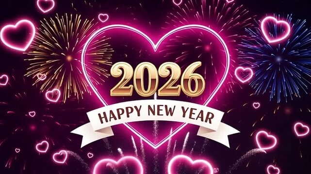 Happy new year 2026 video 3d style winter decoration and celebration fireworks illustration vector design