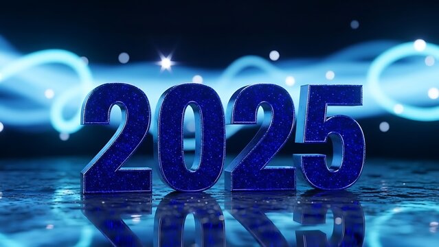 Vibrant Blue Glitter 2025 for New Year's Eve Celebration