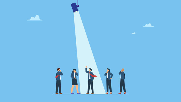 Winner job candidate with spotlight shining. Outstanding employee or spotlight winning candidate, talent recruitment or best employee, job opportunity vacancy, HR hiring, candidate selection. - Powered by Adobe