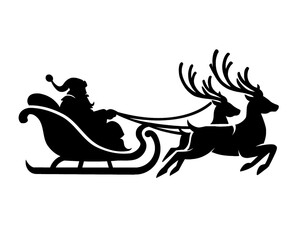 silhouette of santa claus riding reindeer snow sleigh, icon isolated on white background 2
