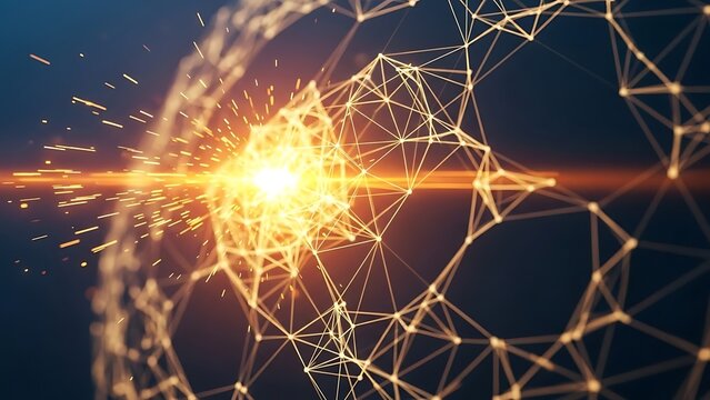 Abstract Global Network Connection with Glowing Light and Digital Data Stream