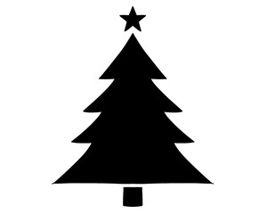 Christmas tree silhouette, icon isolated on white background

