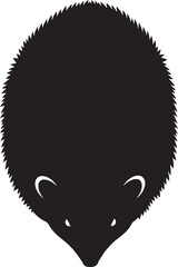 Hedgehog silhouette isolated on white background, top view, an animal with sharp spines, simple vector illustration