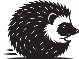 Hedgehog simple graphic black and white illustration of a cute forest animal with spines, side profile view
