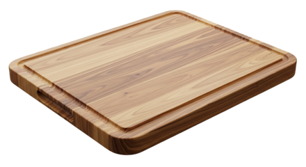 Empty wooden cutting board with juice groove for food preparation and cooking