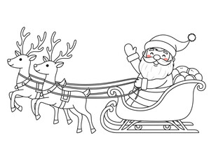 Whimsical Santa Claus with Reindeer Sleigh Ready to Deliver Joy This Christmas Season Perfect for Holiday Greetings and Festive Designs Originally Vector Based