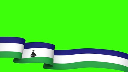 Waving Lesotho Flag Ribbon on greenscreen background