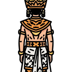 Traditional Indonesian Man Wearing Elaborate Crown and Festive Attire Facing Back View Vector Illustration