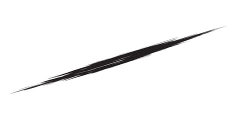 Textured black diagonal brush stroke sharp pointed ends rough paint mark artistic element.