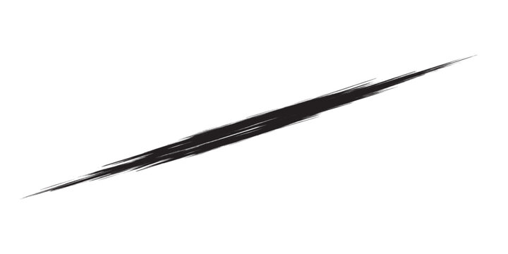 Textured black diagonal brush stroke sharp pointed ends rough paint mark artistic element.