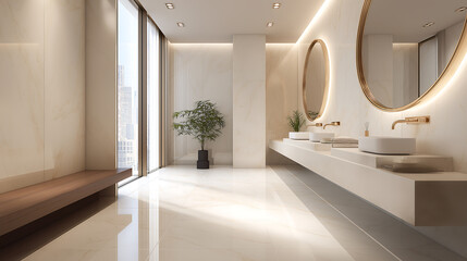 Naklejka premium Cloud dancer minimalist interior design white architecture hallway with modern decor and furniture, colour of the year 2026